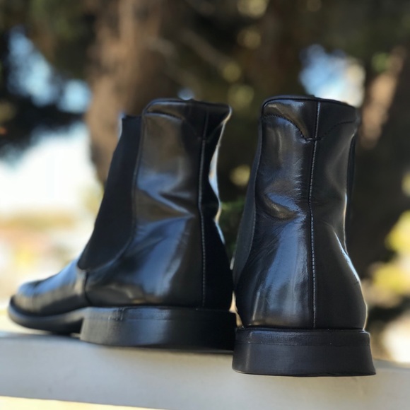 Sold- Prada Black Leather Square Toe Chelsea Boots - Picture 3 of 8